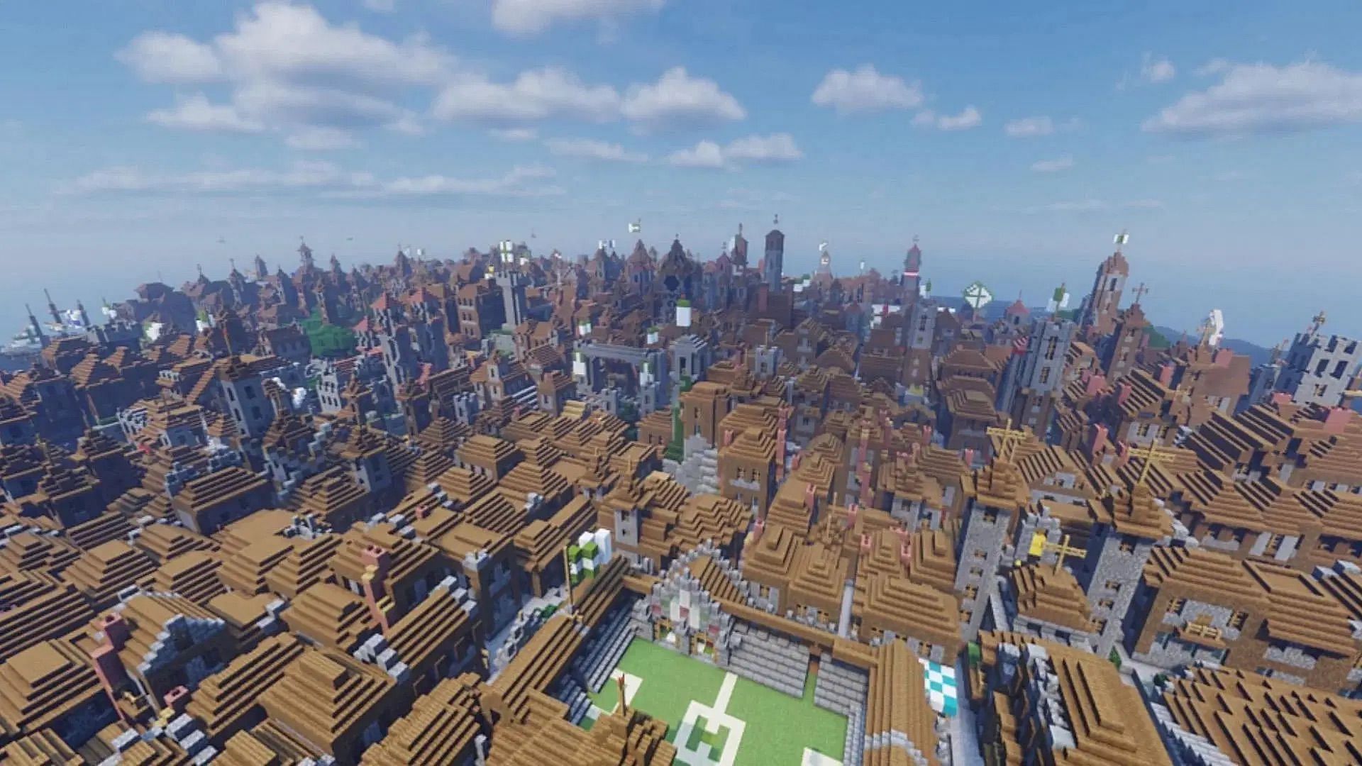 The medieval European town build in Minecraft (Image via Reddit/gpg2556/Mojang Studios)